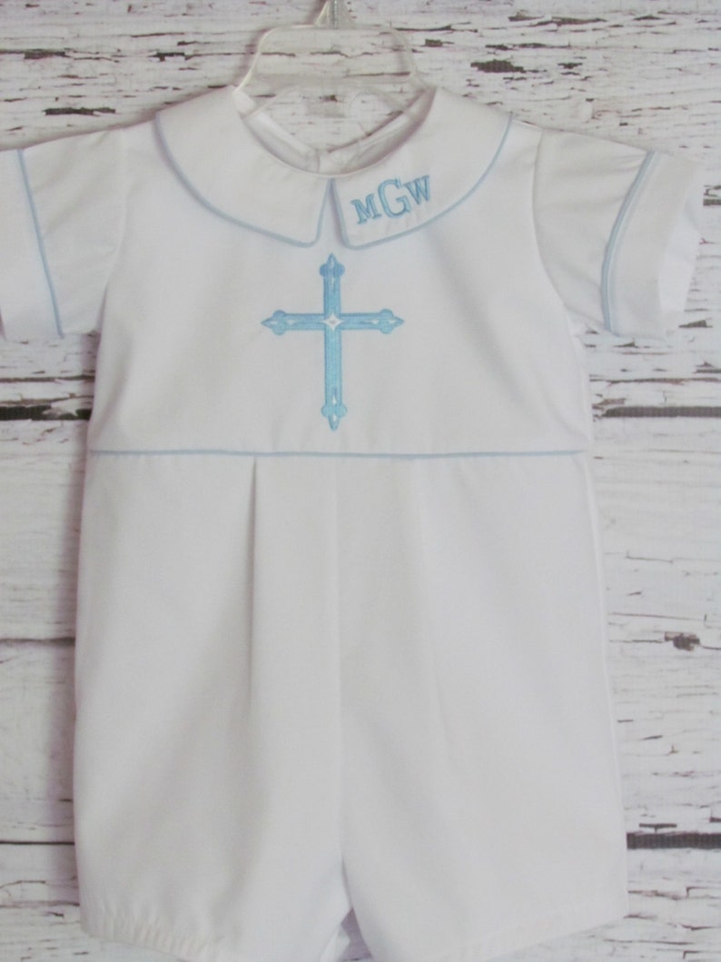 Baby Boy Baptism Romper Monogram Collar Christening Romper Etsy