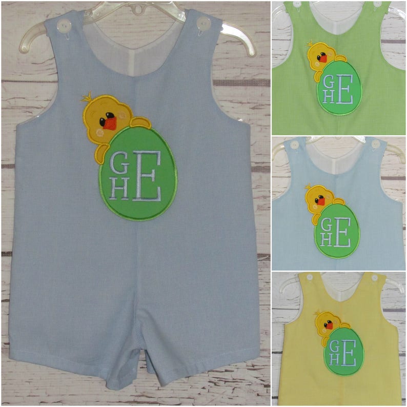 Easter Shortall Longall Bubble Jon Jon Romper Easter Chick Monogram Birthday Shortall imagen 1