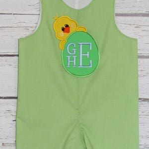 Easter Shortall Longall Bubble Jon Jon Romper Easter Chick Monogram Birthday Shortall image 3