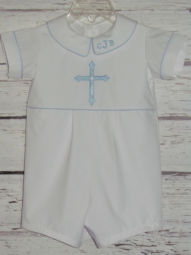 Baby Boy Baptism Romper Monogram Collar Christening Romper Etsy