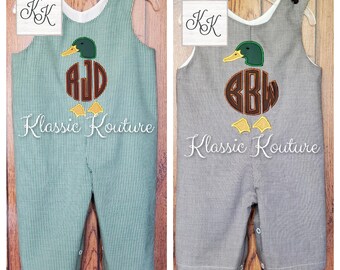 Mallard Duck Hunting Longall Shortall Monogram Jon Jon Romper First Birthday Outfit Fall Longall Camouflage
