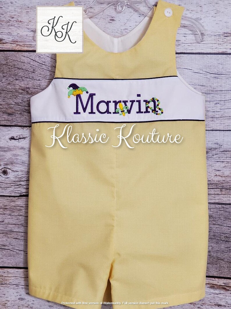 Properly Tied Baby Boys Seasonal Shortall Romper - Purple Mardi Gras Rex Plaid