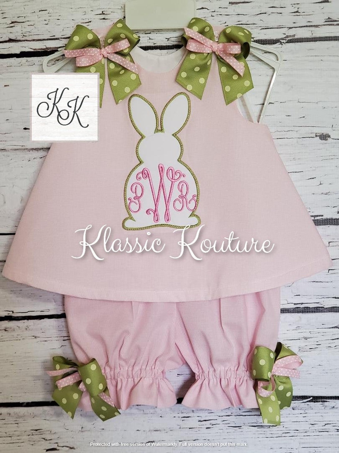 Girls Monogram Easter Bloomer Set Easter Bunny Aline Dress Pink