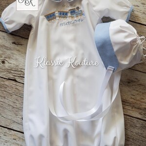 Baby Boy Train Embroidered Folded Daygown