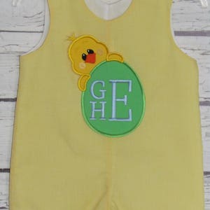 Easter Shortall Longall Bubble Jon Jon Romper Easter Chick Monogram Birthday Shortall image 4