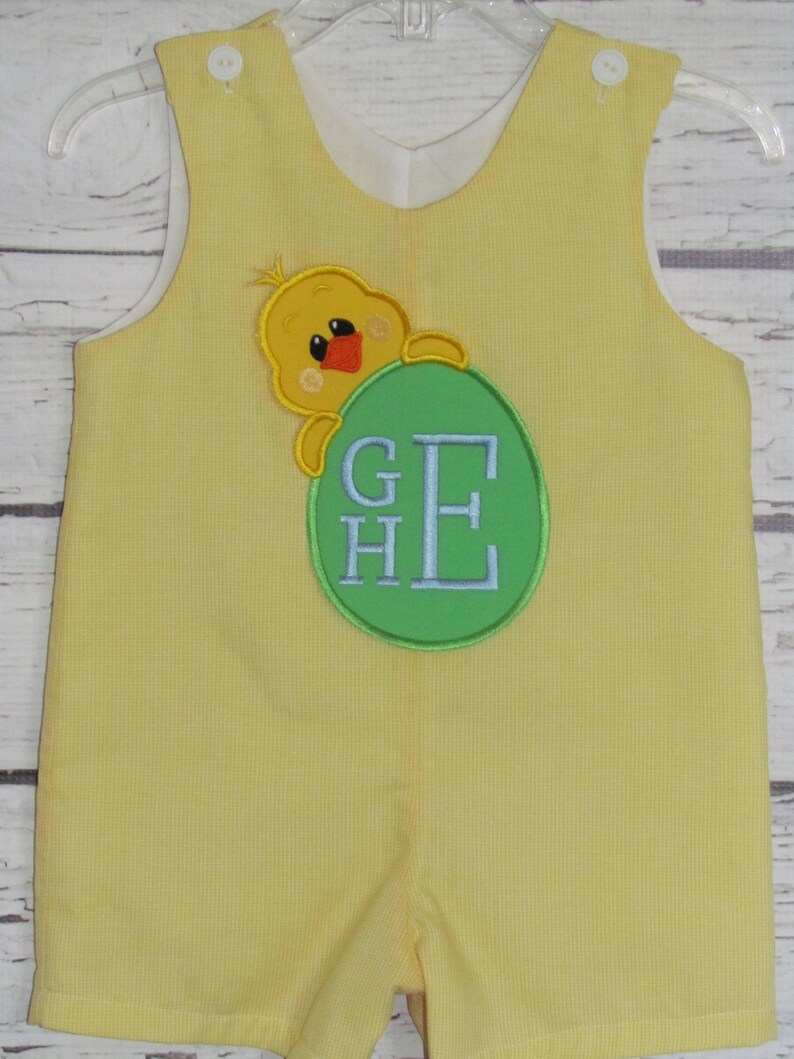 Easter Shortall Longall Bubble Jon Jon Romper Easter Chick Monogram Birthday Shortall imagen 4