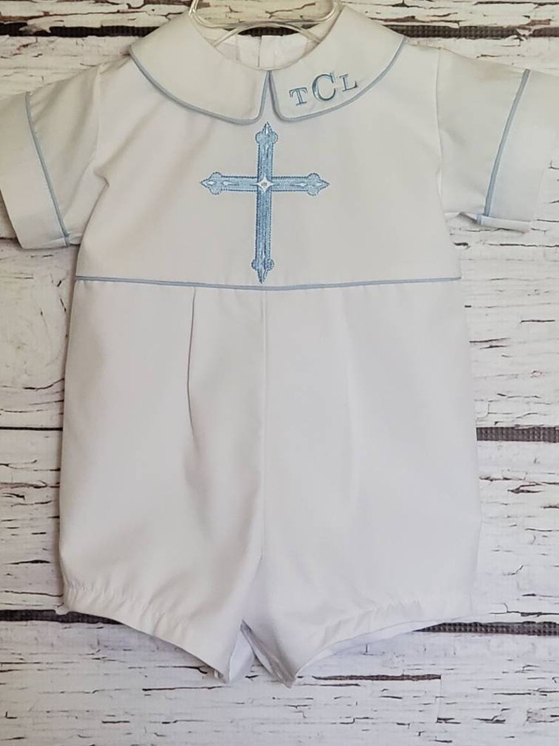 Baby Boy Baptism Romper Monogram Collar Christening Romper Etsy