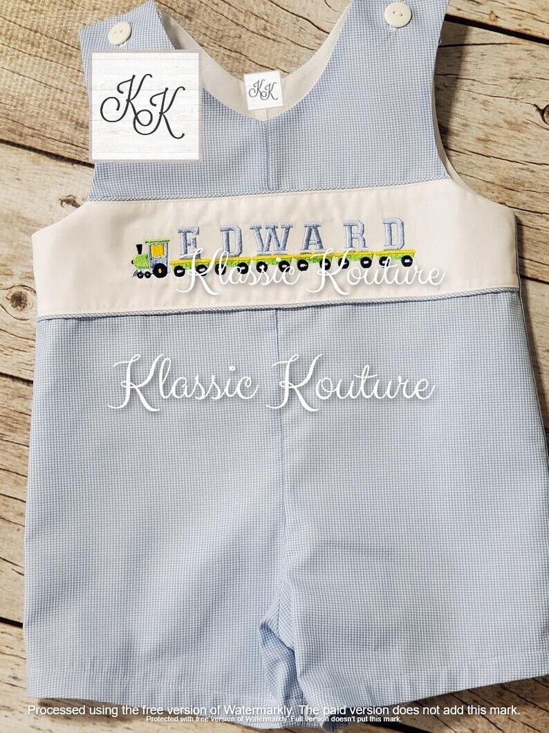 Train Name Shortall Longall Bubble First Birthday Outfit Train Birthday Jon Jon Take Me Home Romper MICROCHECK