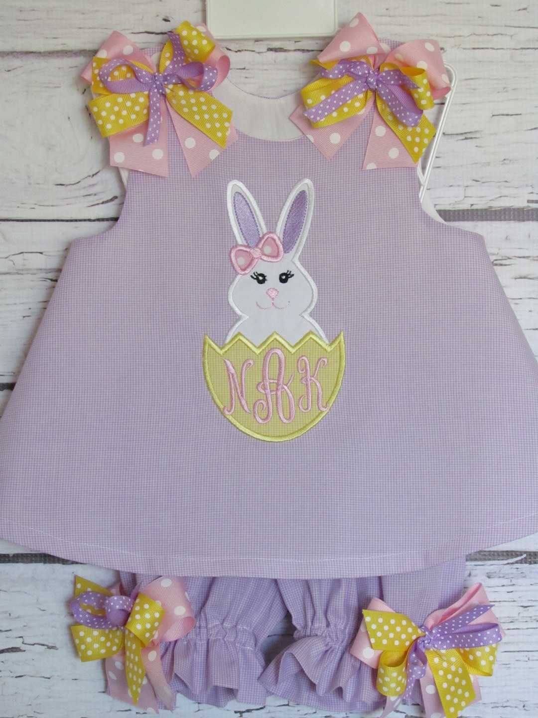 Girls Easter Monogram Bloomer Set Aline Dress Baby Girls Easter Dress First Easter Applique
