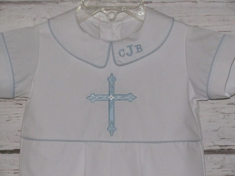 Baby Boy Baptism Romper Monogram Collar Christening Romper Etsy