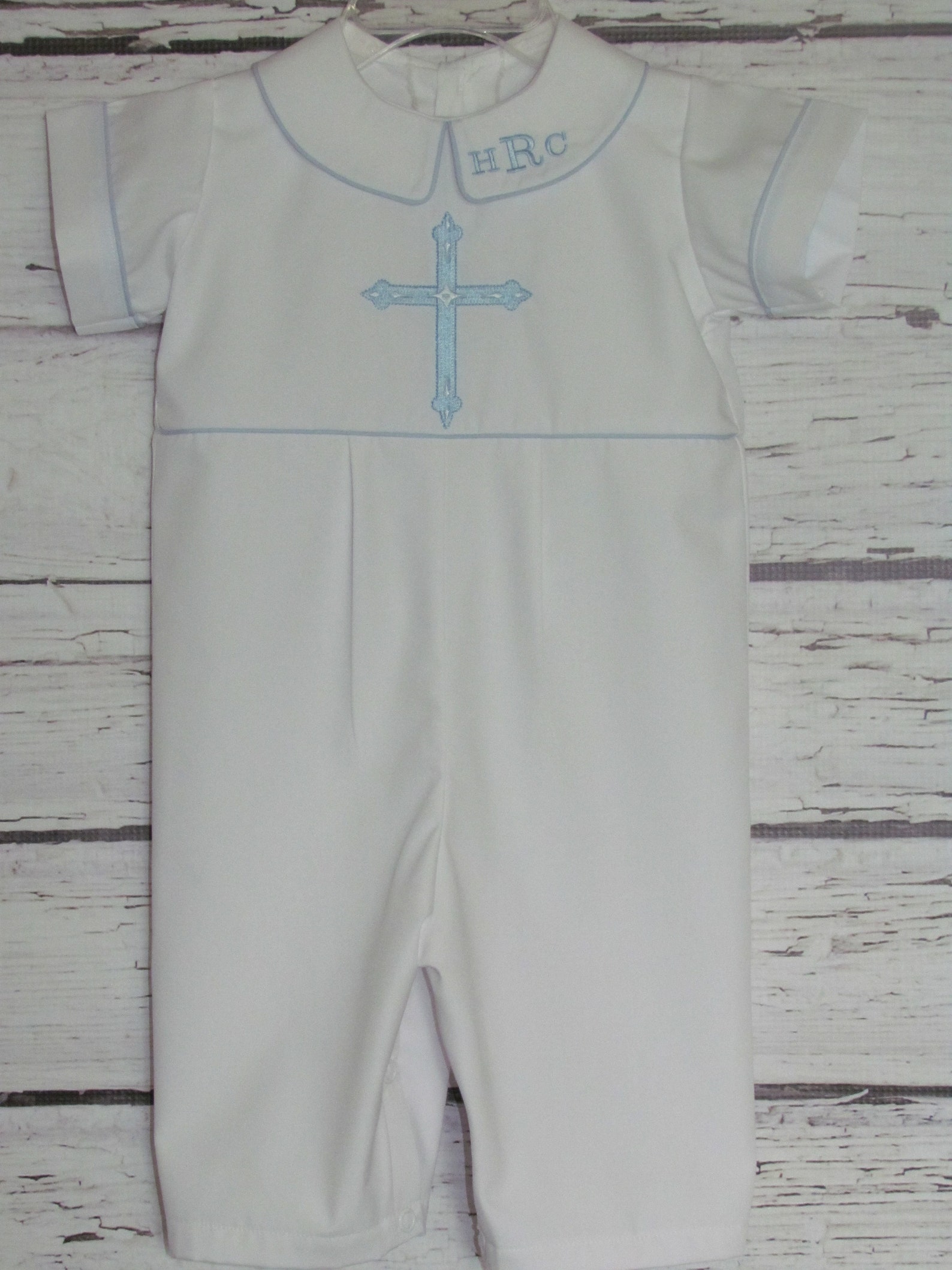 Baby Boy Baptism Romper Monogram Collar Christening Romper Etsy