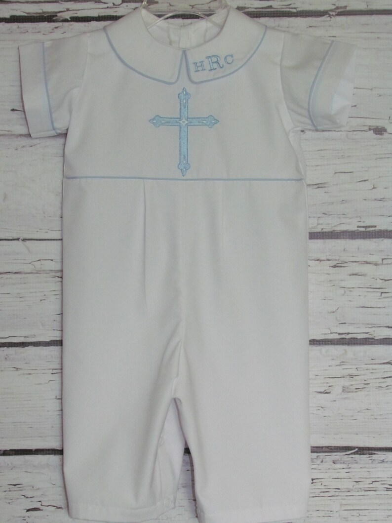 Baby Boy Baptism Romper Monogram Collar Christening Romper Etsy