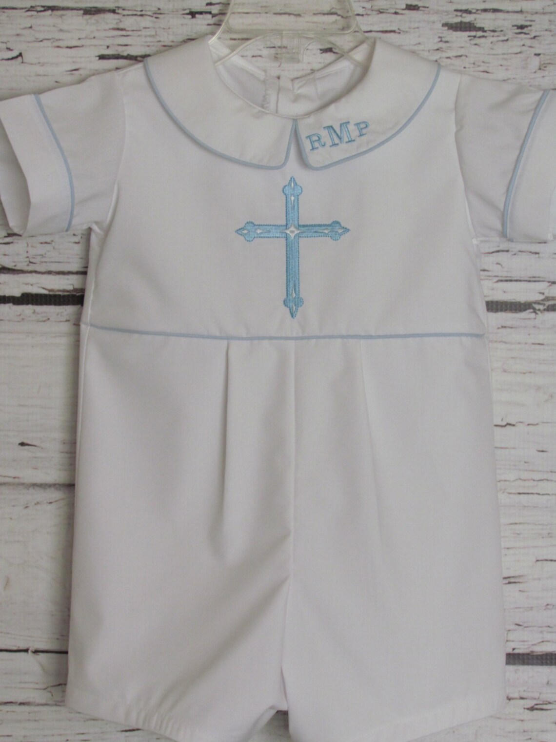 Baby Boy Baptism Romper Monogram Collar Christening Romper Etsy