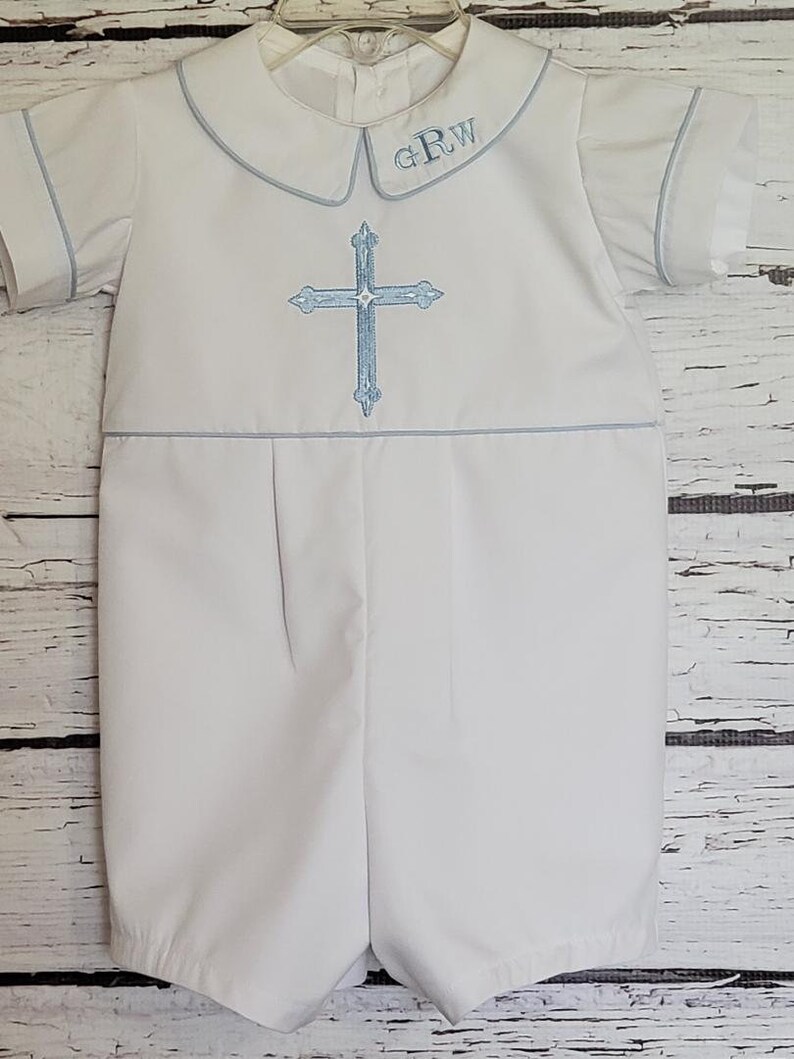 Baby Boy Baptism Romper Monogram Collar Christening Romper Etsy