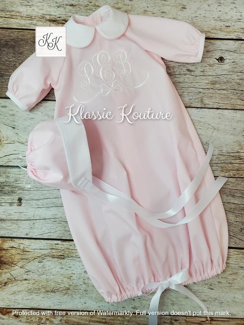 Baby Girl Heirloom Daygown Baby Layette Take Me Home Matching Bonnet Burper Bib Set