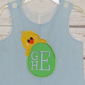 Easter Shortall Longall Bubble Jon Jon Romper Easter Chick Monogram Birthday Shortall image 5