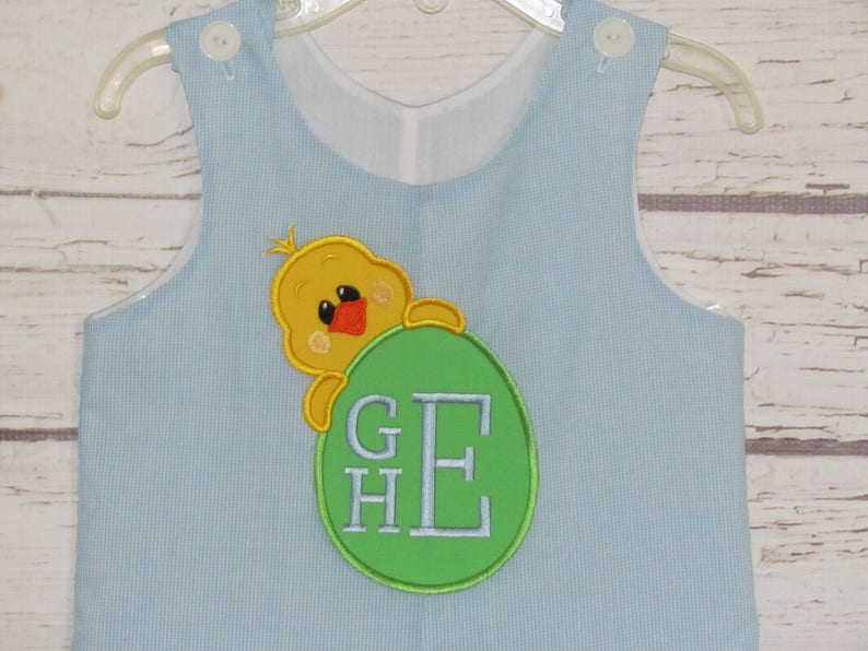 Easter Shortall Longall Bubble Jon Jon Romper Easter Chick Monogram Birthday Shortall image 5