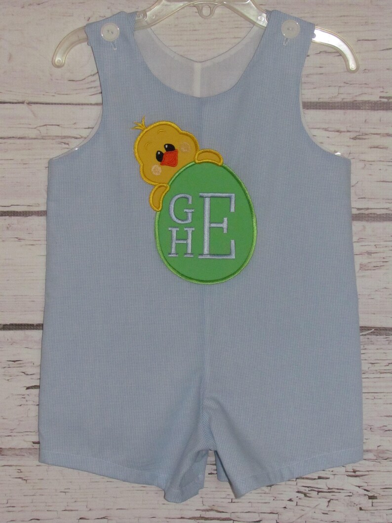 Easter Shortall Longall Bubble Jon Jon Romper Easter Chick Monogram Birthday Shortall image 2