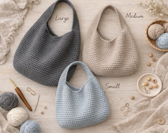 Hobo Bag Muster PDF, Slouchy Tote, Anfänger Anleitung, 3 Größen (S,M,L)
