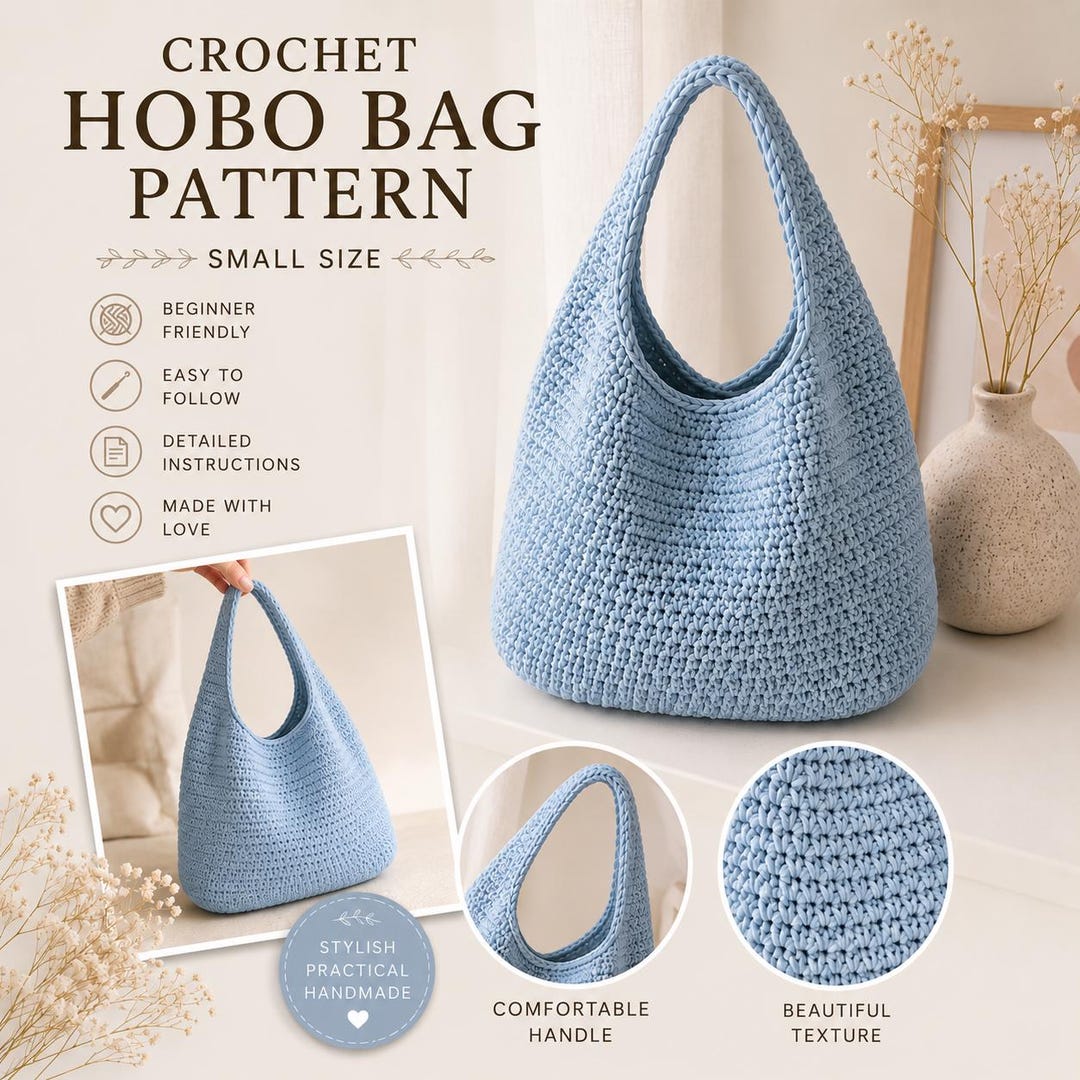 Crochet Hobo Bag Pattern PDF, Small Size, Slouchy Shoulder Purse ...