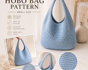 Crochet Hobo Bag Pattern PDF, Small Size, Slouchy Shoulder Purse Tutorial, Beginner Friendly, Modern Crochet Bag, Digital Download