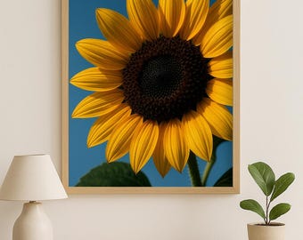 Sunflower Wall Art Print, Yellow Flower Digital Download, Modern Botanical Art, Minimalist Nature Decor