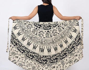 Printed Cotton Wraparound Skirt: Boho Hippie Style, Fits Upto XXL