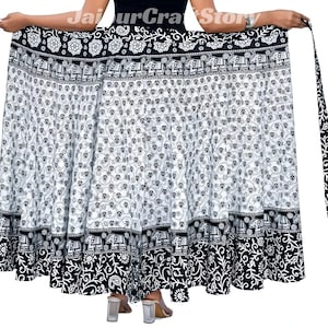 Printed Cotton Wraparound Skirt: Boho Hippie Style, Fits Upto XXL