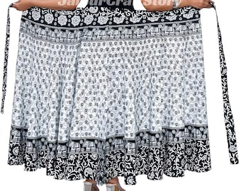 Printed Cotton Wraparound Skirt: Boho Hippie Style, Fits Upto XXL