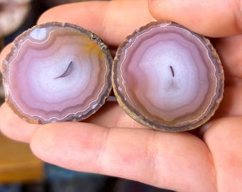 Zhanguo Agate Pair with Druzy Center | Warring States Banded Chalcedony Geode Specimen