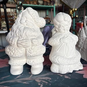 Figurines de Noël en biscuit de porcelaine, Monsieur/Madame le Père Noël, prêtes à être peintes