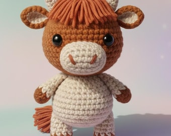 Highland Cow Crochet Pattern | Beginner Amigurumi Plushie (Digital PDF)