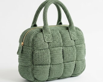 Patrón PDF para bolso de ganchillo, tutorial para bolso tote tejido en verde salvia (descarga digital)