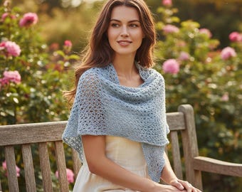 Handmade Crochet Triangle Shawl | Soft Blue Wrap