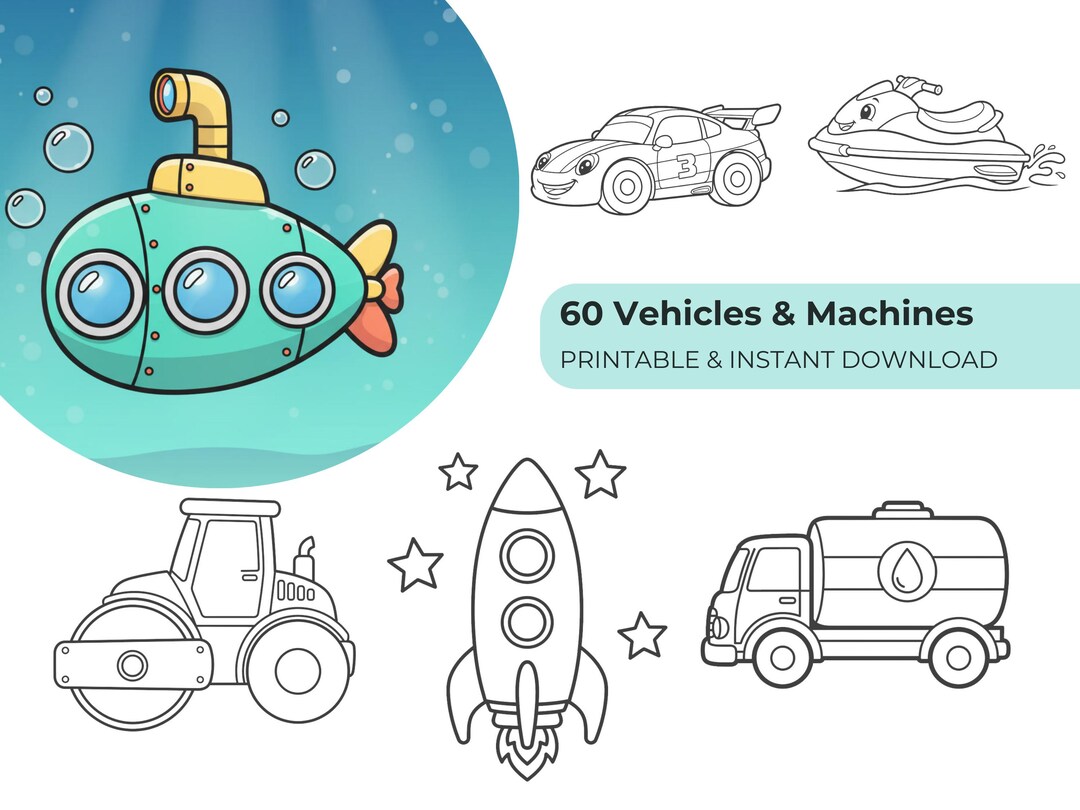 60 Vehicle Coloring Pages for Kids, Transportation Coloring Book ...