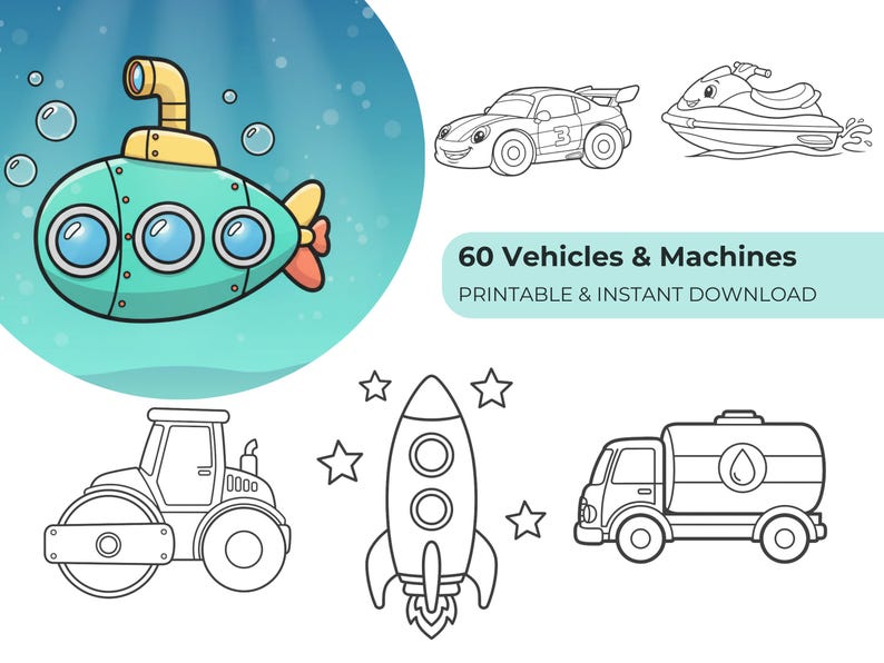 60 Vehicle Coloring Pages for Kids, Transportation Coloring Book ...