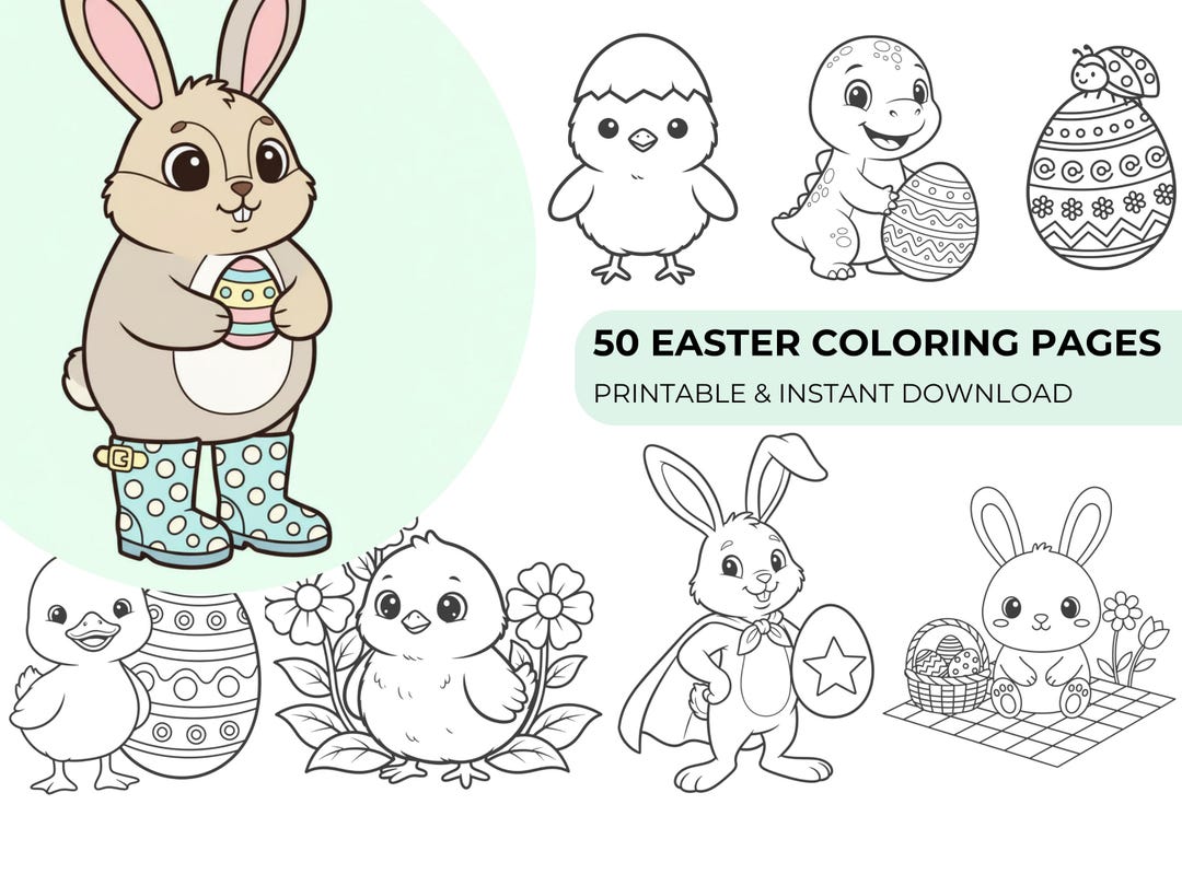 50 Easter Coloring Pages for Kids, Cute Easter Coloring Book, Printable ...