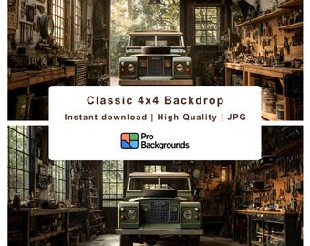 Vintage Car Garage Backdrop | Classic Land Rover Zoom Background (Digital Download)