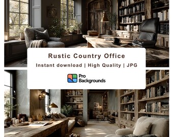 Sfondo rustico per biblioteca in ufficio per Zoom / Sfondo virtuale digitale da scaricare / Sfondo accogliente per sala studio per videochiamate