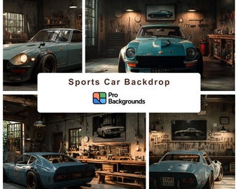 Classic Car Garage Virtual Background | Realistic Vintage Auto Workshop Zoom Background | Digital Download Home Office Backdrop