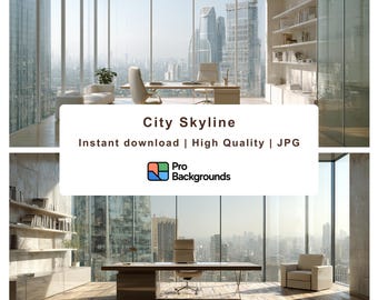 Modern Office Virtual Background - City Skyline View, 4K (Digital Download)