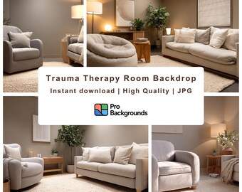 Trauma Therapist Office Background Digital Download | Calm Neutral Therapy Room Virtual Background for Teletherapy Video Calls | 4K JPG