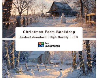 Snowy Farmhouse Christmas Virtual Background | Winter Countryside Scene (Digital Download)