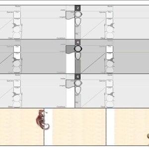 Könnte beinhalten: Eine digitale Illustration mit einem Raster, das in sechs Abschnitte unterteilt ist. Jeder Abschnitt enthält Textfelder und grafische Elemente. Der untere Abschnitt zeigt eine rot-braune Drachenillustration und ein dekoratives Objekt.
