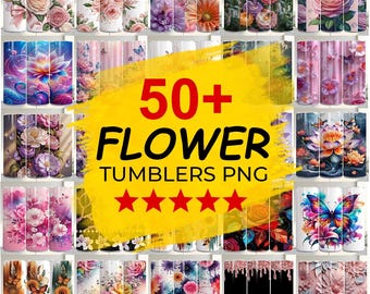 50+ Flower Tumbler Wrap Bundle,  Boho flowers Tumbler, Floral Tumbler Wrap PNG, 20 oz Skinny Tumbler, Spring Flower Sublimation Design
