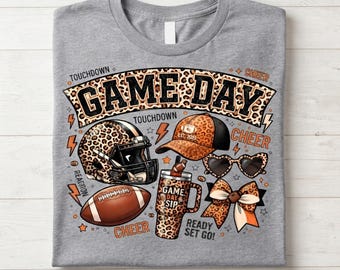 Leopard Game Day Football PNG, Cheer Mom Sublimation Design, Touchdown Season Shirt, Digital Download