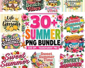30+ Summer Beach PNG Bundle, Preppy Coastal Bow Sublimation, Summer Vibes,  Retro Summer Png,  Tropical Beach Clipart