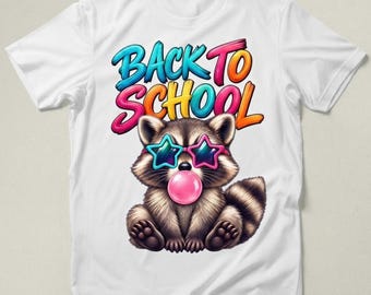Back To School Raccoon PNG, Cute Bubble Gum Star Glasses Sublimation Design, Funny Kids Shirt Clipart, Teacher Student Gift, Digital File
