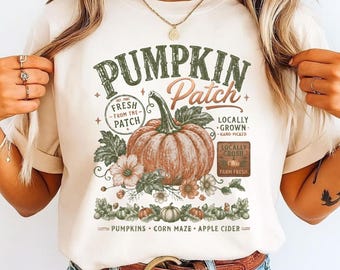 Pumpkin Patch PNG, Fall Sublimation Design, Retro Vintage Autumn PNG, Farmhouse Style, Women Men Fall Shirt, Halloween Digital Download