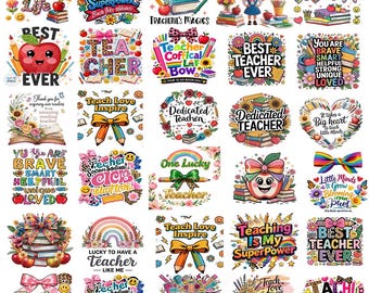 Teacher PNG Bundle 70+, Teacher Appreciation PNG Bundle, Rainbow Teacher PNG, Teacher Sublimation Bundle, Retro Design, Teacher Clipart